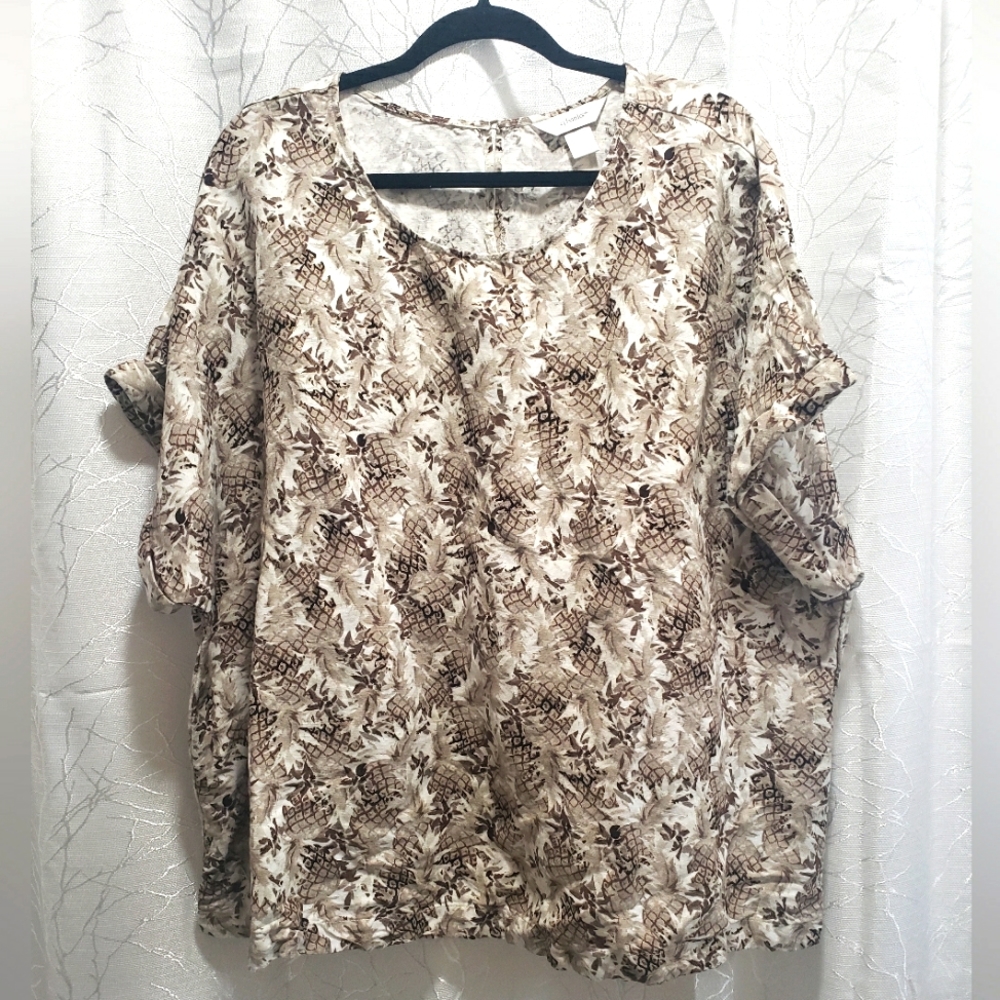 cj banks pineapple print linen blend blouse sz 3X